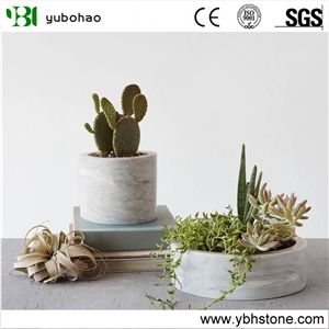 Bianco Carrara White/Honed Marble Flower Vase