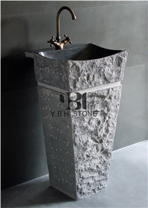 China Black Pedestal Stone Basin/Sink for Bathroom