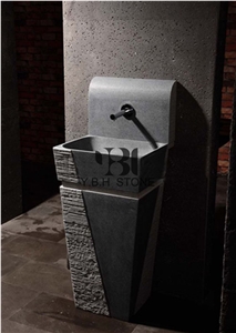 China Black Pedestal Stone Basin/Sink for Bathroom