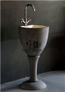 China Black Pedestal Stone Basin/Sink for Bathroom