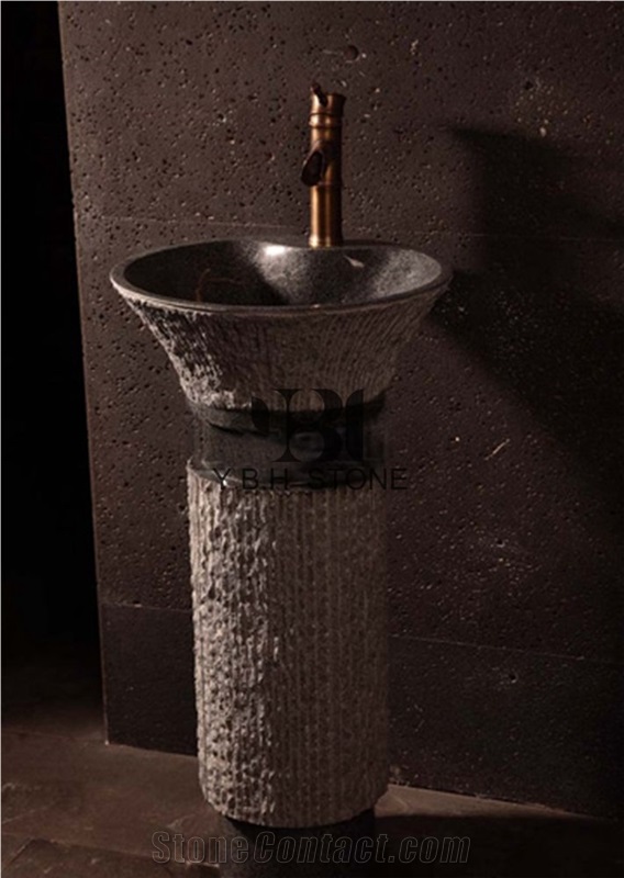 China Black Pedestal Stone Basin/Sink for Bathroom