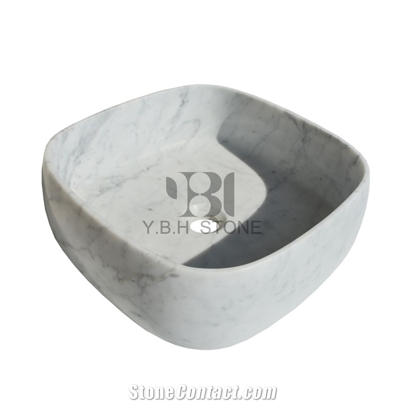 Italian Bianco Carrara, White Marble Vessel Sinks