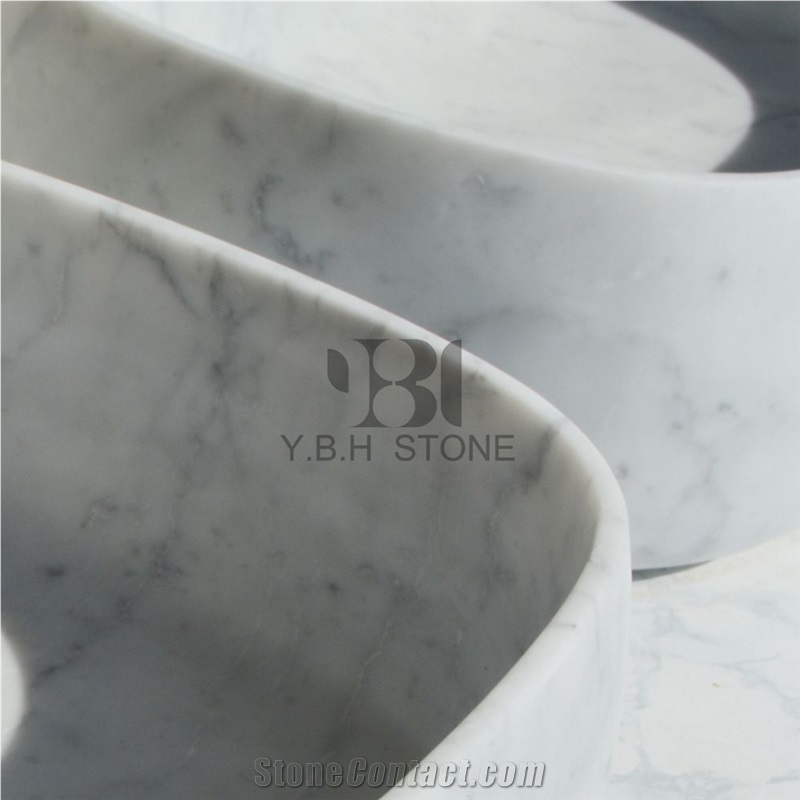 Italian Bianco Carrara, White Marble Vessel Sinks