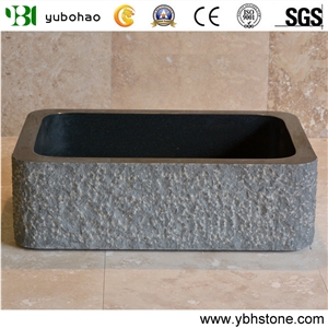 Lava Stone/Black Basalt Polished Basin Of Bathroom