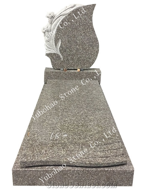 Misty Brown/Engraved Granite Tombstone with Leaf
