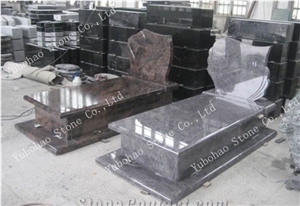 Misty Brown/Engraved Granite Tombstone with Leaf