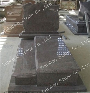 Misty Brown/Engraved Granite Tombstone with Leaf