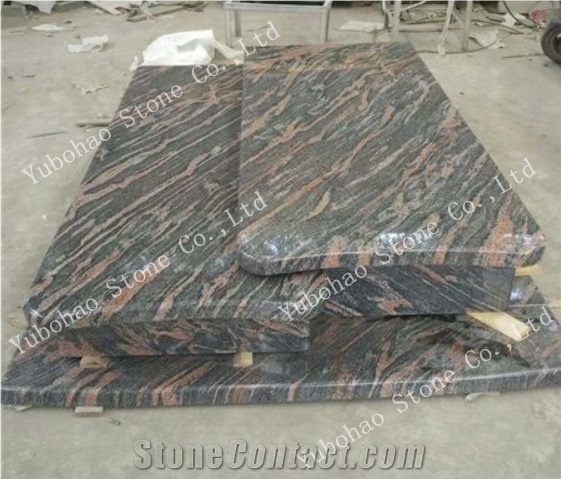 Misty Brown/Engraved Granite Tombstone with Leaf