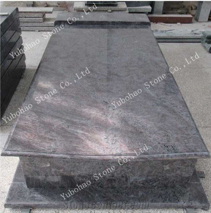 Misty Brown/Engraved Granite Tombstone with Leaf
