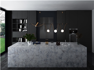 K7710 Calacatta White Quartz Kitchen Slab