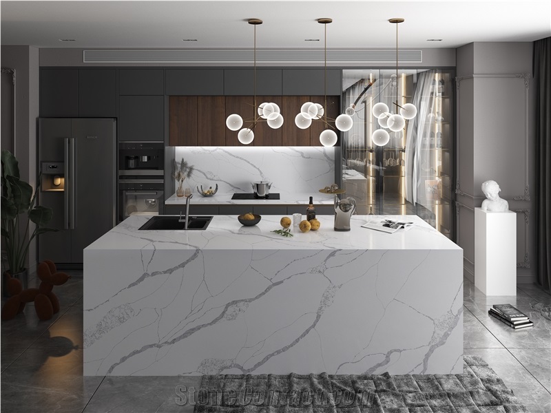 K9916 Wholesale White Polished Quartz Slabs