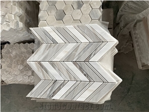 Calacatta Gold Marble W/Bermarti 1x3" Chevron Mosaic Tile