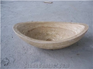 Beige Travertine Round Kitchen Basins Bathroom Wash Basins
