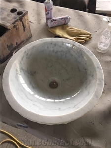 White Marble Carrara Bathroom Sinks Vessel Washbasins