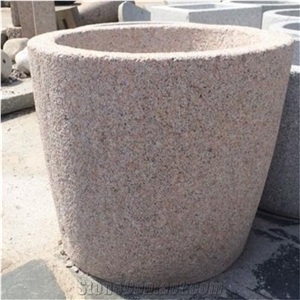 Beige Granite Circle Flowerpot,Landscaping Decor Use