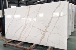 Gold Quartz Stone Slab Wall Installation, Cladding Cover