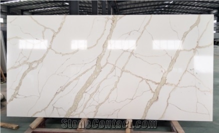 Gold Quartz Stone Slab Wall Installation, Cladding Cover