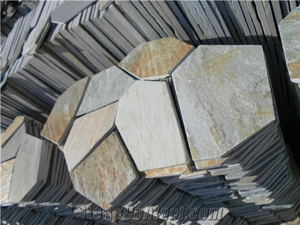 China Yellow Quartzite Natural Stone Random Flagstones Paver
