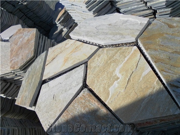 China Yellow Quartzite Natural Stone Random Flagstones Paver