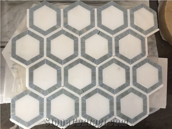 Oval Penny White Carrara Hexagon Mosaic Tile Bathroom