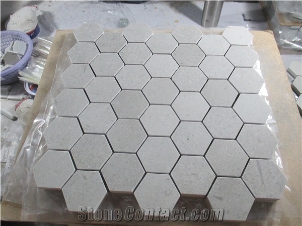 Oval Penny White Carrara Hexagon Mosaic Tile Bathroom
