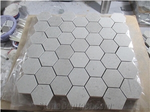 Oval Penny White Carrara Hexagon Mosaic Tile Bathroom