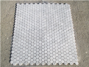 Oval Penny White Carrara Hexagon Mosaic Tile Bathroom