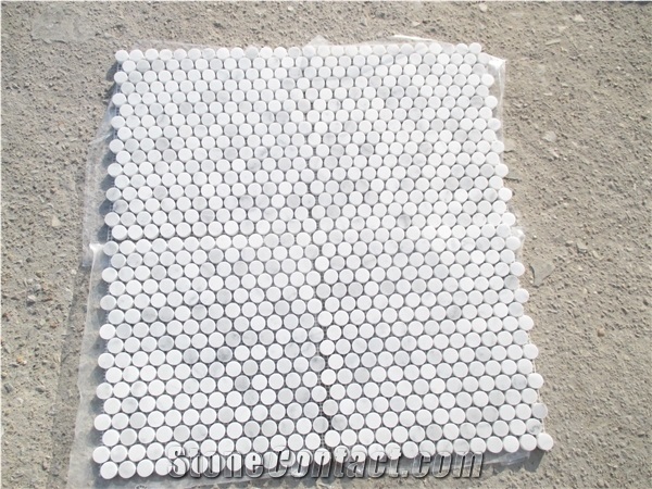Oval Penny White Carrara Hexagon Mosaic Tile Bathroom