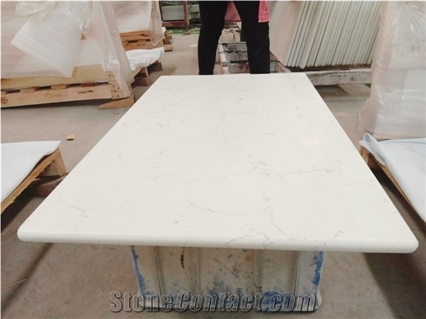 Round Edge Carrara White Artificial Quartz Stone Table Tops