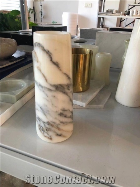 Arabescato White Marble Stone Flower Vase Design