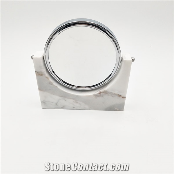 Custom Led Mirror Makeup White Marble Base Table Stand