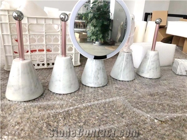 Custom Led Mirror Makeup White Marble Base Table Stand
