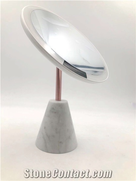 Custom Led Mirror Makeup White Marble Base Table Stand