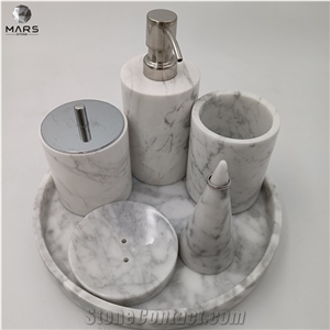 6 Pieces Natural Marble Bathroom Accessories Set