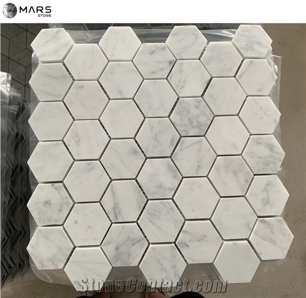 Hexagon Carrara White Wall Marble Bathroom Mosaic Tile