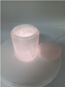 Home Decor Pink Onyx Stone Candle Jar Holders with Lids