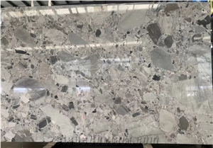 Natural Terrazzo Fossil Grey Marble Big Polished Slab Buyer