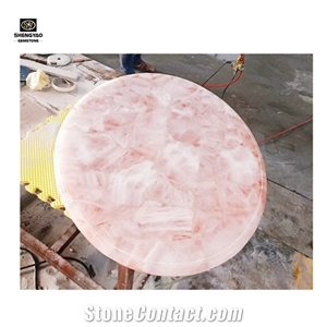 Rose Quartz Gemstone Round Table Top Custom