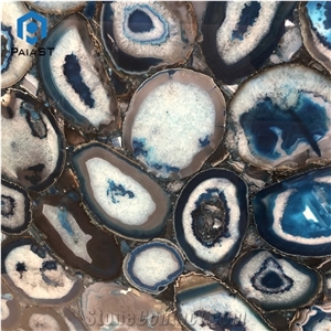 Backlit Semiprecious Stone Blue Agate Slabs