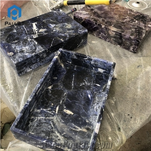 Blue Agate Semiprecious Stone Jewel Case