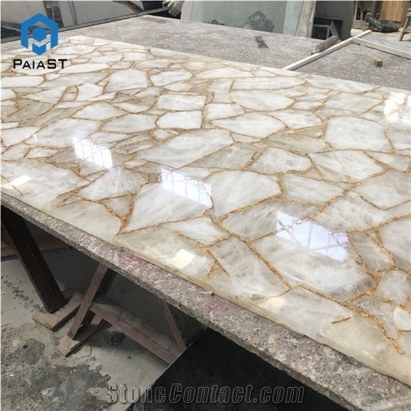 Crystal White Agate Semiprecious Stone Slab