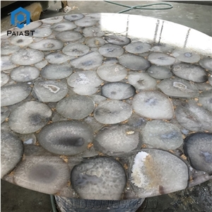 White Agate Semiprecious Stone Coffee Top