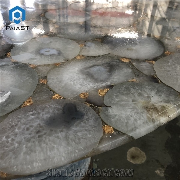 White Agate Semiprecious Stone Coffee Top