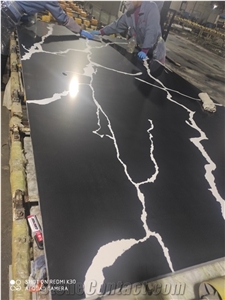 Black Calacatta Quartz Countertop Slab Solid Surface Stone