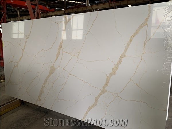 Quartz Stone Calacatta Marble Looking Slab For Kitchen