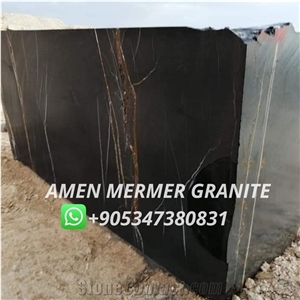 Sahara Black Marble Block, Nero Gold, Black Aziza Marble Blocks