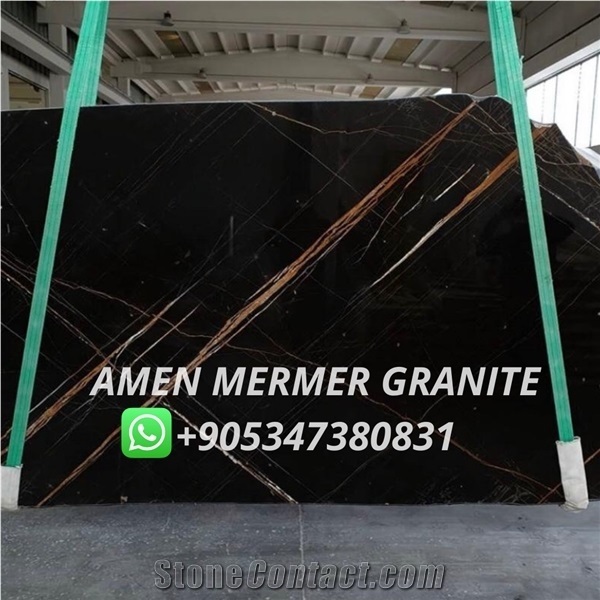 Sahara Black Marble Block, Nero Gold, Black Aziza Marble Blocks