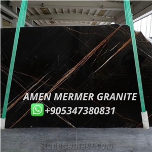Sahara Black Marble Block, Nero Gold, Black Aziza Marble Blocks