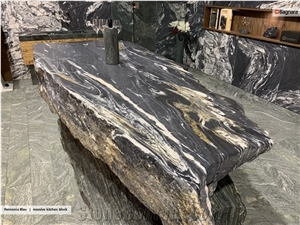 Pannonia Blau Countertops, Kitchen Walling