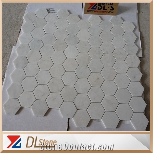 Hexagon Mosaic Carrara White Marble Premium Quality